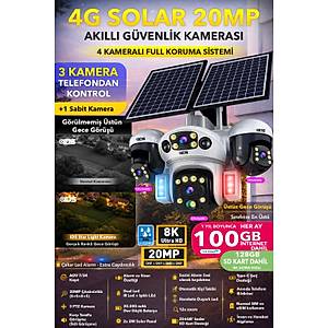 20MP 4 KAMERA 3 HAREKETL� SIM KARTLI 4G G�NE� ENERJ�L� G�VENL�K KAMERASI 100GB �NTERNT SD KART DAH�L