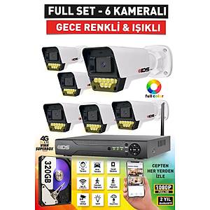 6 KAMERALI 5MP LENSL� FULLHD 1080P RENKL� GECE G�R��L� G�VENL�K KAMERASI SET� 9 LED - 320GB