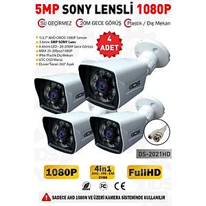 5MP Lensli 1080P FullHD AHD G�venlik Kameras� Kamera Sistemleri i�in Gece G�r��l� Su Ge�irmez 4 Adet