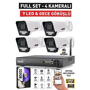 4 KAMERALI FULLHD 5MP LENSL� GECE G�R��L� 9 LED G�VENL�K KAMERASI SET� - 320GB