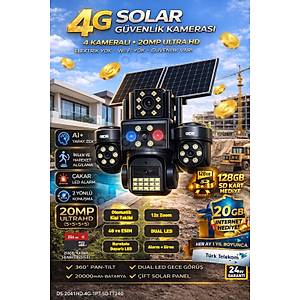 4 Lens 20MP Sim Kartl� G�ne� Enerjili G�venlik Kameras� 240GB �nternet ve 128GB SD Kart Hediye
