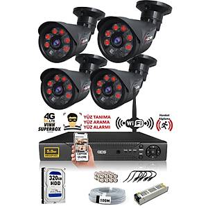4 Kameral� SET - 5MP Lensli Full HD Gece G�r��l� G�venlik Kameras� Sistemi - Cepten �zle