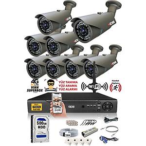 8 KAMERALI 5MP LENSL� 1080P FULLHD KAMERA SET� - GECE G�R��L� - SU GE��RMEZ - CEPTEN �ZLE