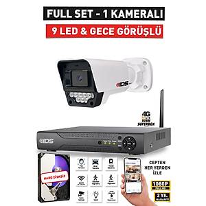 1 KAMERALI FULLHD 1080P 5MP LENSL� 9 LED GECE G�R��L� G�VENL�K KAMERASI SET� - HARD D�SKS�Z