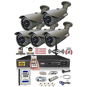 5 KAMERALI 5MP LENSL� 1080P FULLHD KAMERA SET� - GECE G�R��L� - SU GE��RMEZ - CEPTEN �ZLE