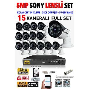 15 Kameral� SET - 5MP Lensli Full HD Gece G�r��l� G�venlik Kameras� Sistemi - Cepten �zle