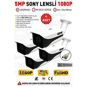 5MP Lensli 1080P FullHD AHD G�venlik Kameras� Kamera Sistemleri i�in Gece G�r��l� Su Ge�irmez 4 Adet