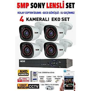 4 KAMERALI SONY LENSL� FULLHD GECE G�R��L� G�VENL�K KAMERASI SET� - CEPTEN �ZLE - 1080P