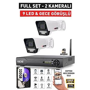 2 KAMERALI FULLHD G�VENL�K KAMERASI SET� - GECE G�R��L� 9 LED - CEPTEN �ZLE - 320GB