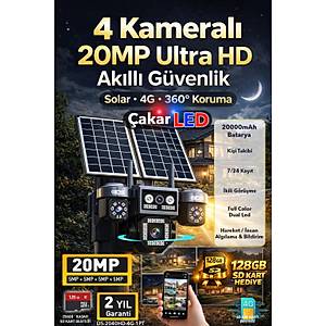 4 Kamera 20MP UltraHD G�ne� Enerjili Sim Kartl� G��l� Batarya Zoom G�venlik Kameras� SD KART HED�YE