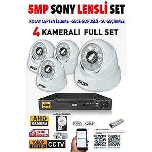 IDS - 4 Kameral� 5MP Lensli 1080P FullHD G�venlik Kameras� Sistemi - Cepten �zle - 1TB ��