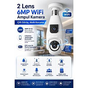3MP+3MP 2 KAMERALI AMPUL G�VENL�K KAMERASI - 360 HAREKET - MOB�L B�LD�R�M - ALGILAMA - TAK�P