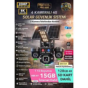 20MP 3 OTOMAT�K 4 KAMERA 8K 4G SOLAR G�NE� ENERJ�L� KAMERA Y�KSEK I�IKLI �NTERNET VE SD KART DAH�L