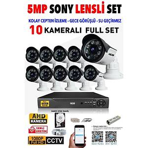 10 Kameral� SET - 5MP Lensli Full HD Gece G�r��l� G�venlik Kameras� Sistemi - Cepten �zle
