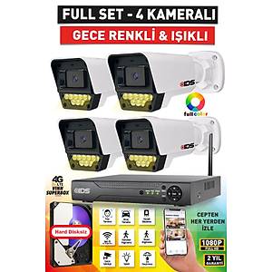 4 KAMERALI FULLHD 5MP LENSL� RENKL� GECE G�R��L� 9 LED G�VENL�K KAMERASI SET� - NOHDD