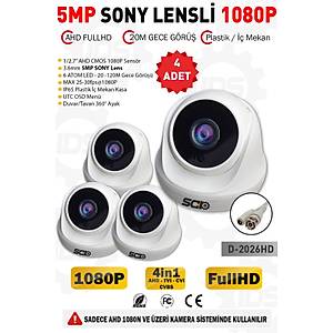 5MP Lensli 1080P FullHD AHD G�venlik Kameras� Kamera Sistemleri i�in Gece G�r��l� �� Mekan 4 Adet