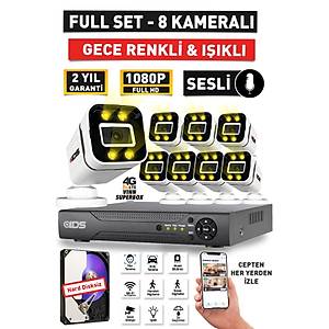 SESL� - 8 KAMERALI FULLHD GECE RENKL� VE I�IKLI G�VENL�K KAMERASI - KAMERA SET� HARD D�SKS�Z