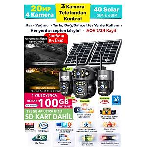 20MP 3 OTOMAT�K 4 KAMERALI - 1 YIL HER AY 100GB �NTERNET + SD KART DAH�L 4G SOLAR G�VENL�K KAMERASI