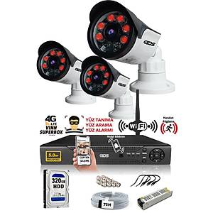 3 Kameral� SET - 5MP Lensli Full HD Gece G�r��l� G�venlik Kameras� Sistemi - Cepten �zle