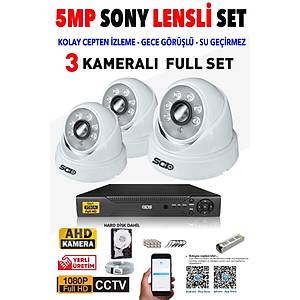 IDS - 3 Kameral� 5MP Lensli 1080P FullHD G�venlik Kameras� Sistemi - Cepten �zle - 320 ��