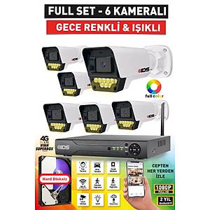 6 KAMERALI 5MP LENSL� FULLHD 1080P RENKL� GECE G�R��L� G�VENL�K KAMERASI SET� 9 LED - NOHDD
