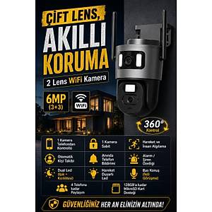 3+3MP 2 KAMERALI WIFI G�VENL�K KAMERASI - 360 OTOMAT�K - HAREKET - ALGILAMA - TAK�P - GECE G�R��