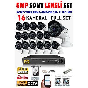 16 Kameral� SET - 5MP Lensli Full HD Gece G�r��l� G�venlik Kameras� Sistemi - Cepten �zle