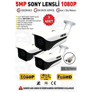 5MP Lensli 1080P FullHD AHD G�venlik Kameras� Kamera Sistemleri i�in Gece G�r��l� Su Ge�irmez 3 Adet