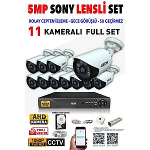 11 KAMERALI 5MP LENSL� 1080P FULLHD KAMERA SET� - GECE G�R��L� - SU GE��RMEZ - CEPTEN �ZLE