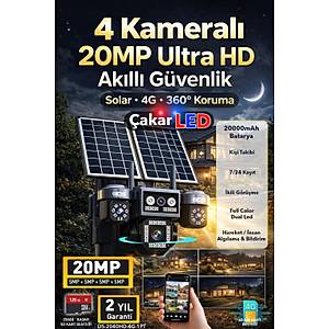 4 Kamera 20MP UltraHD G�ne� Enerjili Sim Kartl� 360 G��l� Batarya 12xZoom G�venlik Kameras�
