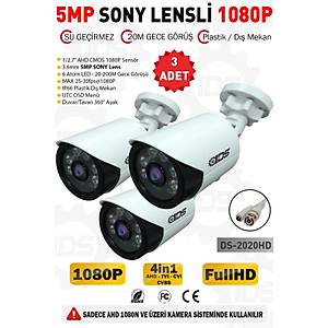 5MP Lensli 1080P FullHD AHD G�venlik Kameras� Kamera Sistemleri i�in Gece G�r��l� Su Ge�irmez 3 Adet