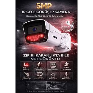 IP Kamera 5MP Ultra HD Network G�venlik Kameras� - H.265+ - Onvife - POE - Dahili Sesli - 9 IR Led