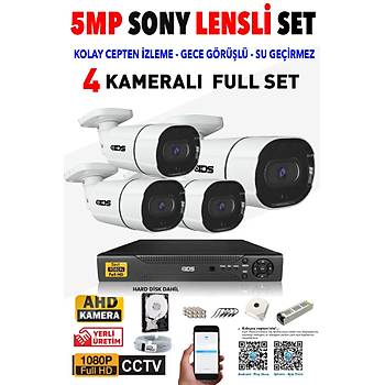 IDS - 4 Kameral 5MP SONY Lensli 1080P FullHD Gvenlik Kameras Sistemi - Cepten zle - 250D