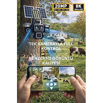 3 OTOMAT�K 4 KAMERA 20MP 8K 4G SOLAR G�NE� ENERJ�L� KAMERA - Y�KSEK I�IKLI �AKAR LED SD KART DAH�L