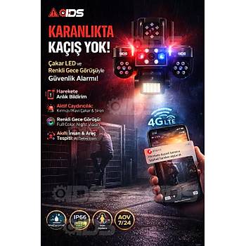 20MP Ultra HD 4 Lens Tam Kontrol G�ne� Enerjili Kamera Sim Kartl� Dual Led 12xZoom �akar Led Siren 