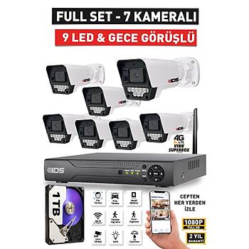 7 KAMERALI 1080P FULLHD 5MP LENSL� 9 LED GECE G�R��L� G�VENL�K KAMERASI SET� - 1TB