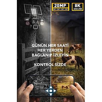 3 OTOMAT�K 4 KAMERA 20MP 8K 4G SOLAR G�NE� ENERJ�L� KAMERA - Y�KSEK I�IKLI �AKAR LED SD KART DAH�L