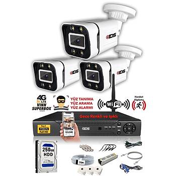 IDS - 3 KAMERALI 5MP LENSL 1080P FULLHD GECE RENKL FULL KAMERA SET - SU GERMEZ - CEPTEN ZLE