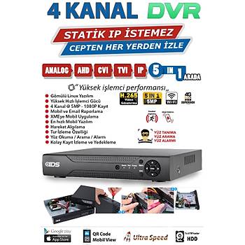 4 Kameral SET - 5MP SONY Lensli Full HD Gece Grl Gvenlik Kameras Sistemi - Cepten zle