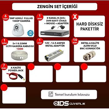 IDS - 7 Kameral� 5MP Lensli 1080P FullHD G�venlik Kameras� Sistemi - Hard Disksiz