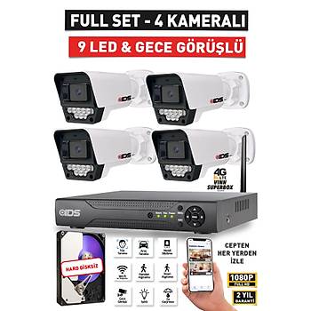4 KAMERALI FULLHD 5MP LENSL� GECE G�R��L� 9 LED G�VENL�K KAMERASI SET� - HARD D�SKS�Z