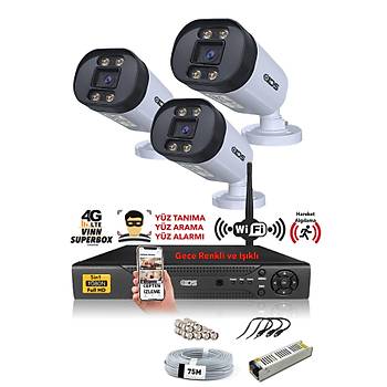 IDS - 3 KAMERALI 5MP LENSL 1080P FULLHD GECE RENKL FULL KAMERA SET - SU GERMEZ - CEPTEN ZLE