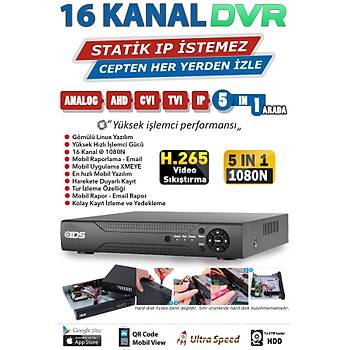 16 KANAL 1080N FULLHD H265 DVR KAYIT CHAZI KOLAY CEPTEN ZLE SABT P STEMEZ XMEYE MOBL