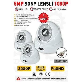 5MP Lensli 1080P FullHD AHD Güvenlik Kamerası Kamera Sistemleri için Gece Görüşlü İç Mekan 3 Adet
