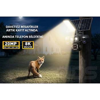 3 OTOMAT�K 20MP 8K 4 KAMERA 4G SOLAR G�NE� ENERJ�L� KAMERA 20GB �NTERNET VE 128GB SD KART DAH�L