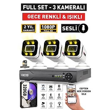 SESL - 3 KAMERALI FULLHD GECE RENKL VE IIKLI GVENLK KAMERASI - KAMERA SET 320GB DSK