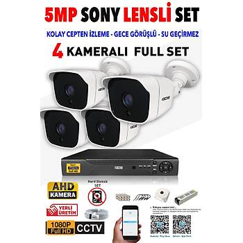 IDS - 4 Kameralı 5MP SONY Lensli 1080P FullHD Güvenlik Kamerası Sistemi - Hard Disksiz