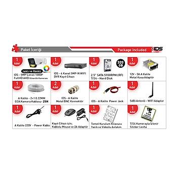 1 KAMERALI 1080P FULLHD 5MP LENSL� RENKL� GECE G�R��L� G�VENL�K KAMERASI SET� - 320GB