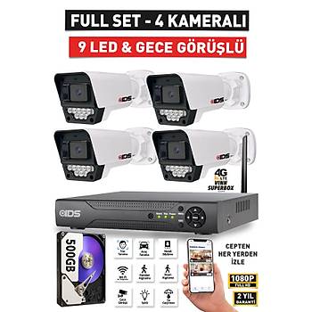 4 KAMERALI FULLHD 5MP LENSL� GECE G�R��L� 9 LED G�VENL�K KAMERASI SET� - 500GB