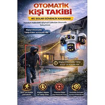 4 KAMERA 3 HAREKETL� 20MP SIM KARTLI SOLAR 4G G�NE� ENERJ�L� G�VENL�K KAMERASI �NTERNT SD KART DAH�L